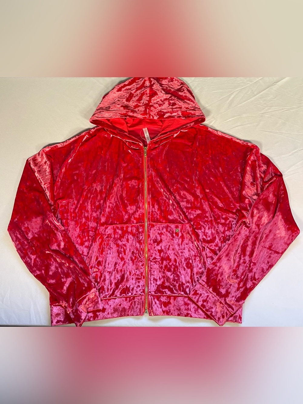 Fabletics Crushed Velour Full Zip Hoodie Pockets Red Womens XL Athleisure Y2K